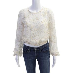 Cami Womens Silk Long Sleeve V-neck Floral Printed Blouse Nude Size S